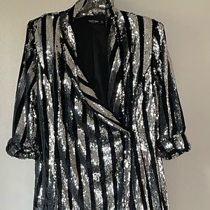 Nasty gal silver sequined & black velvet oversized blazer